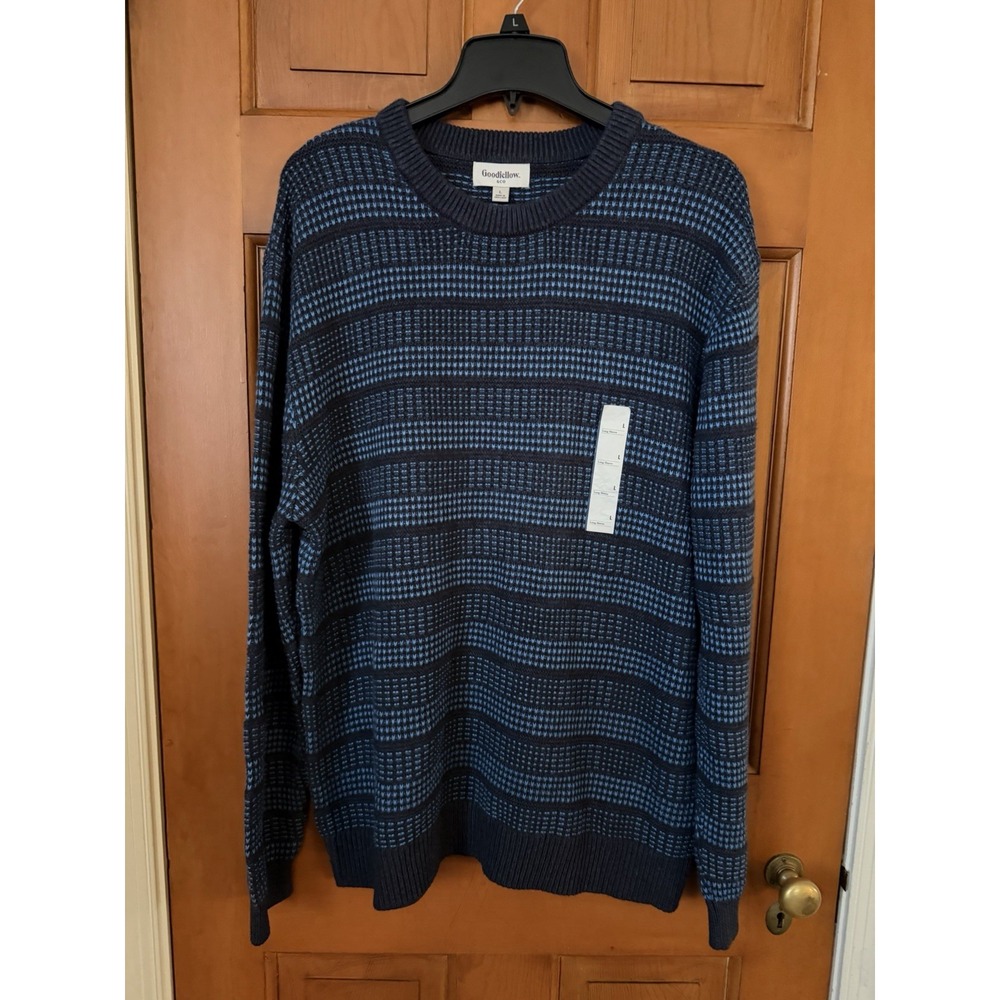 Men's Goodfellow Textured Crewneck Striped Sweater Size Large NWT Navy Blue